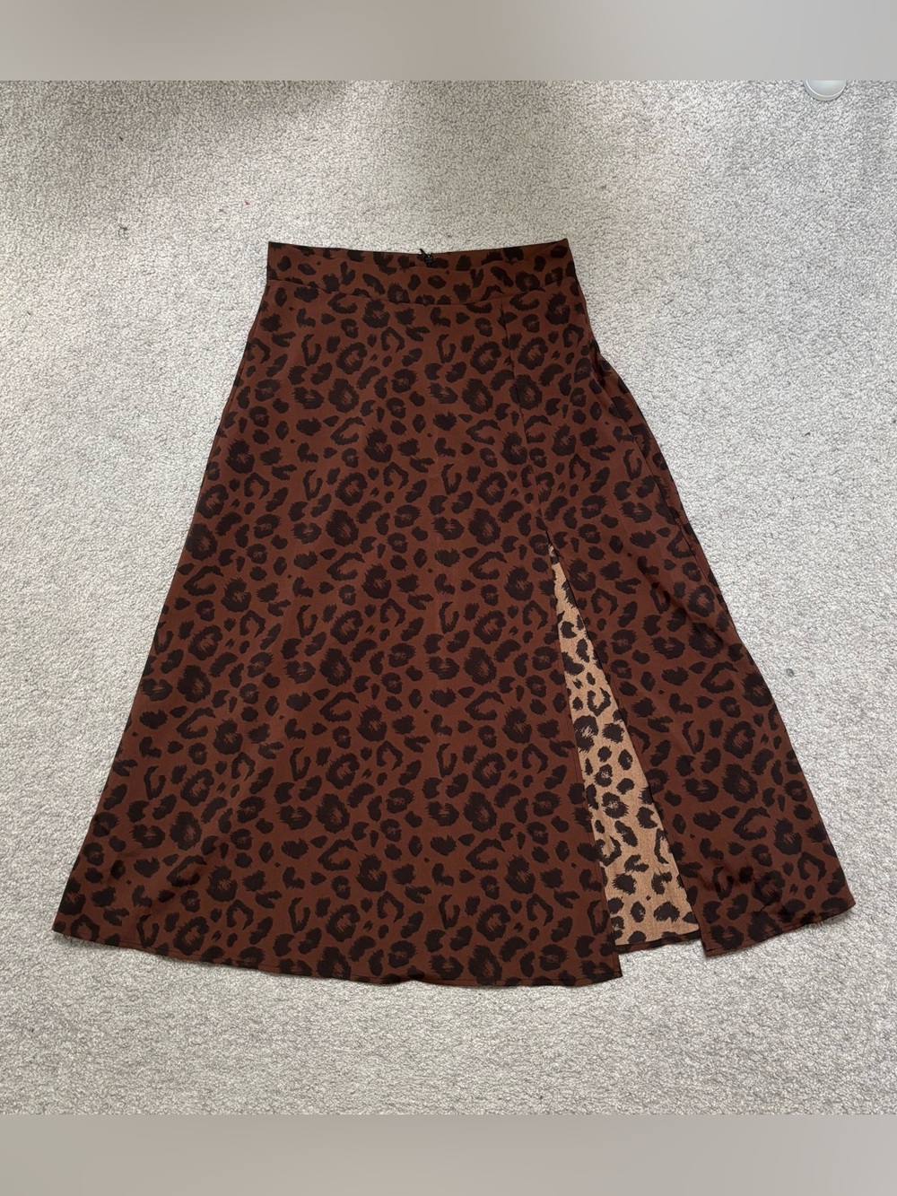 SHEIN Brown Leopard Print Midi Skirt with Side Slit
